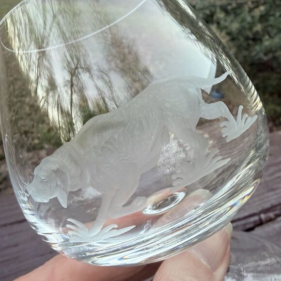 4 Hubertushutte Crystal Glasses HUNTING DOGS - Picture 3 of 11
